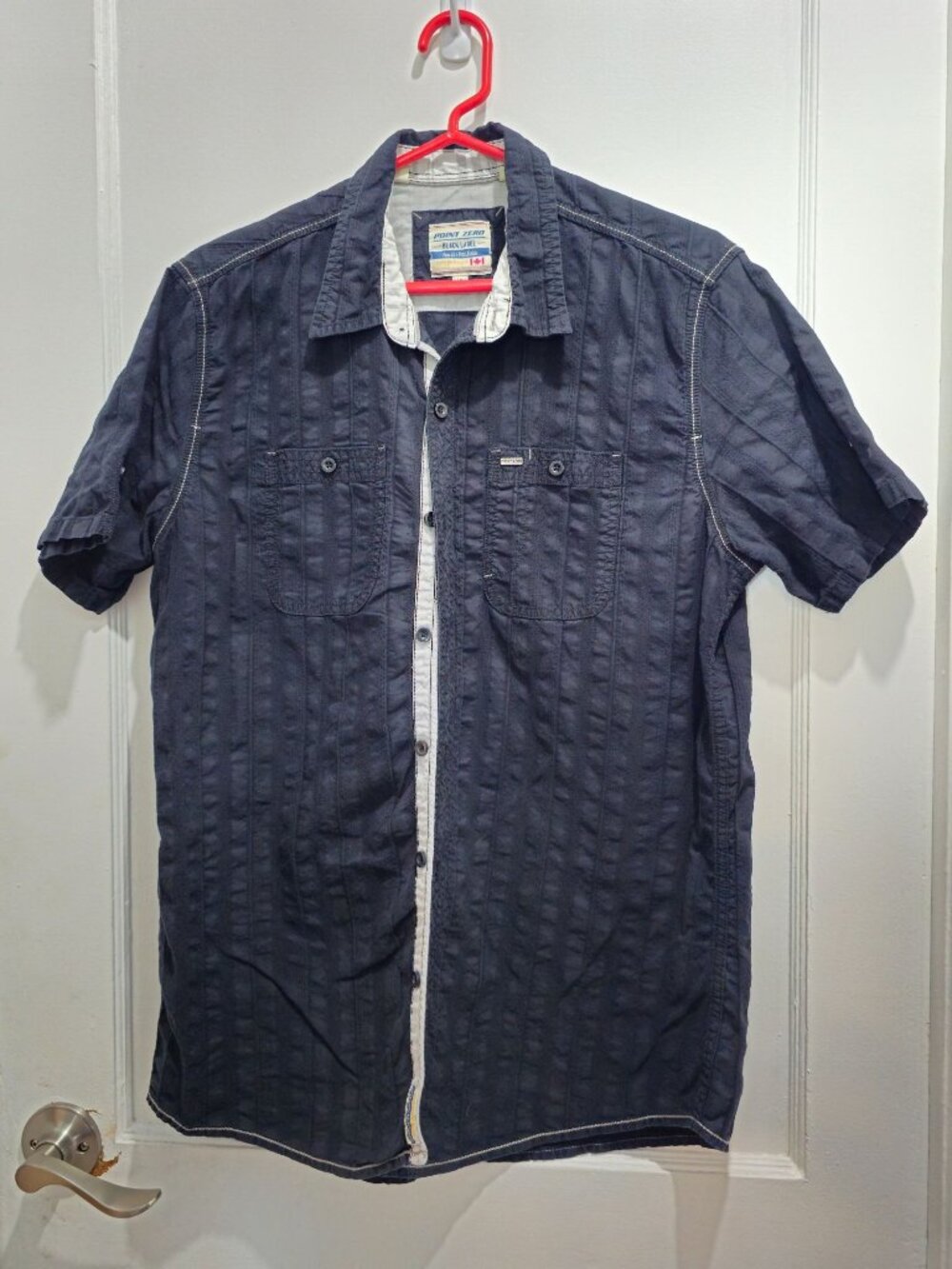 Point Zero Black Label Semi-Fit M Mens Short Sleeve Shirt - Navy Button Down
